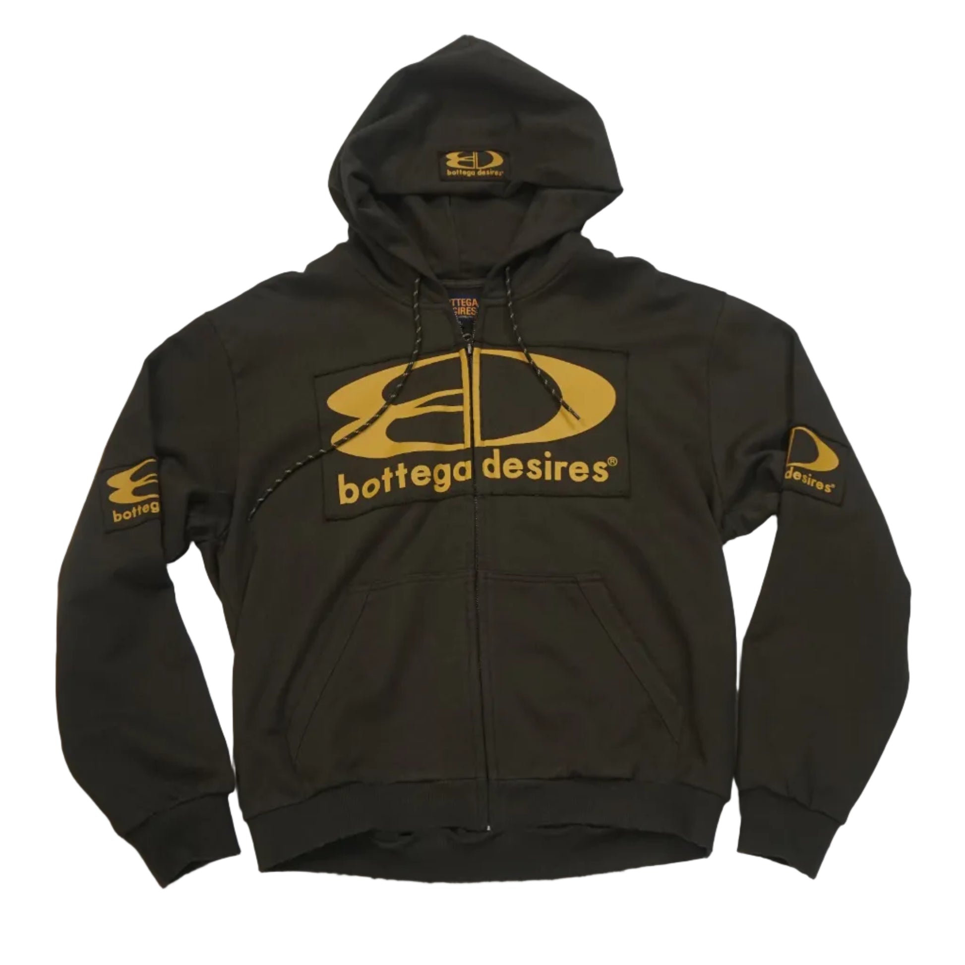Black hoodie with yellow branding 