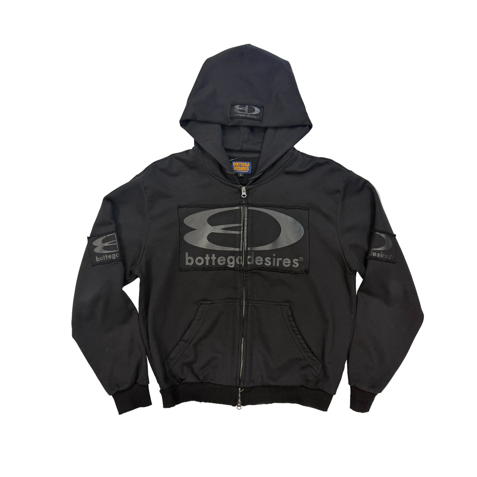 Black hoodie with brand logo