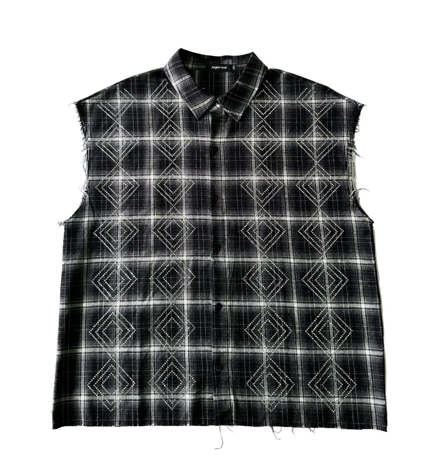 Imperium Rhinestone Cut-Off Flannel