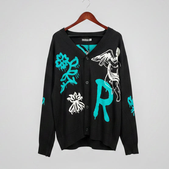 Skull Cardigan (Black/blue)