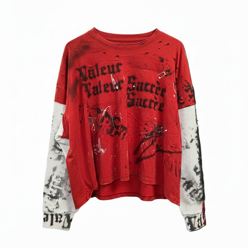 Red LONGSLEEVE shirt with black text